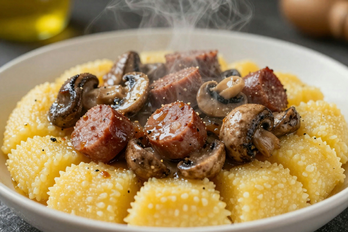 Polenta, salsiccia e funghi: il piatto unico che riscalda il cuore nelle giornate fredde